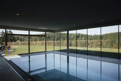 Foto aus dem neuen Pool in den Garten des Hotels Schwarzalm