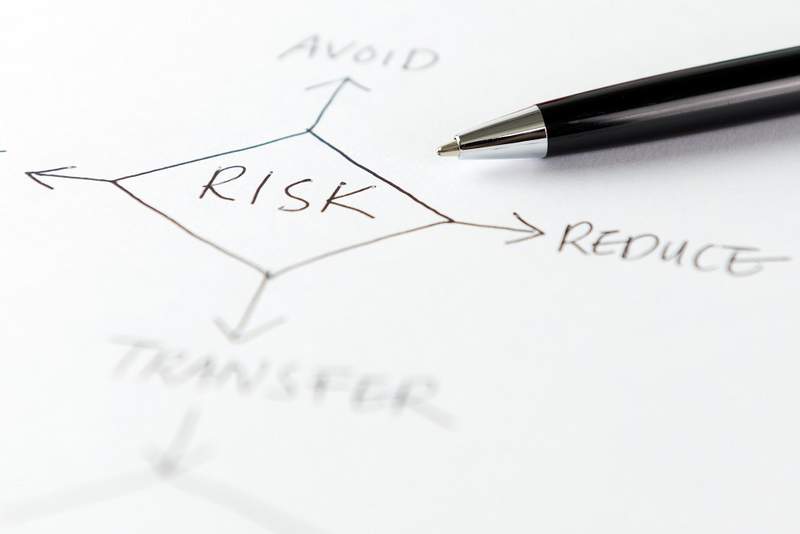 Foto einer Skizze mit den Wörtern "risk", "reduce" als Symbol für Risikomanagement